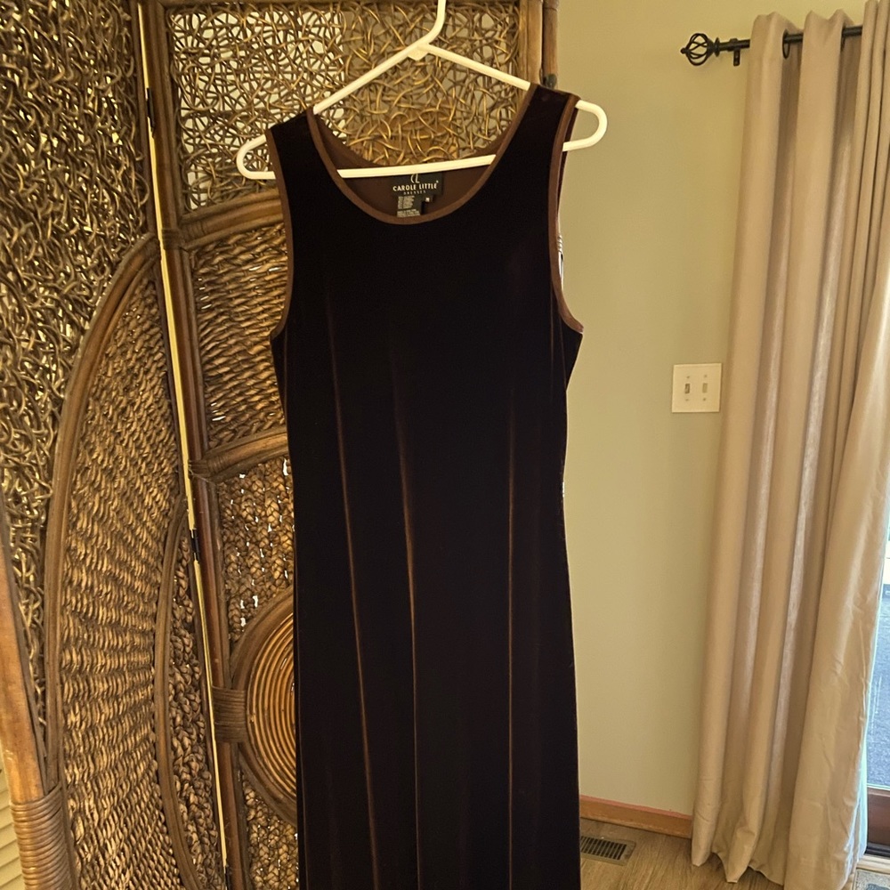 Carole Little full length brown velvet tank dress.